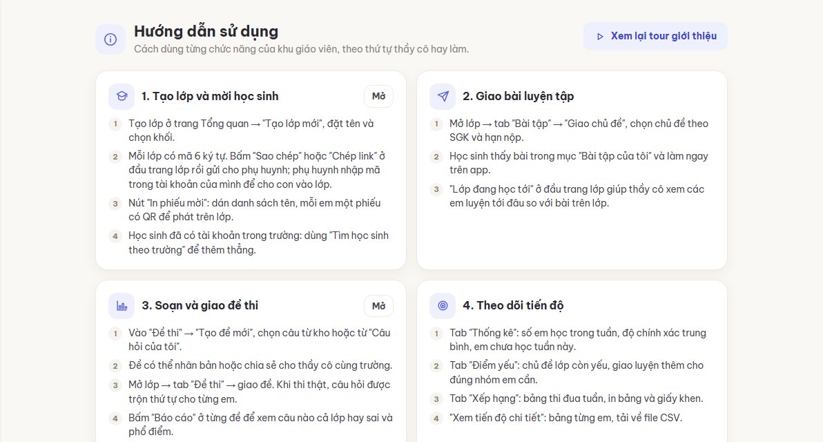 Trang hướng dẫn sử dụng cho giáo viên